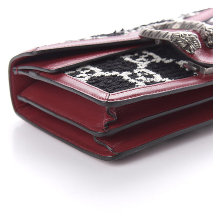 Gucci Tweed GG Monogram Small Dionysus Shoulder Bag Black White Romantic Cherry 6 of 10