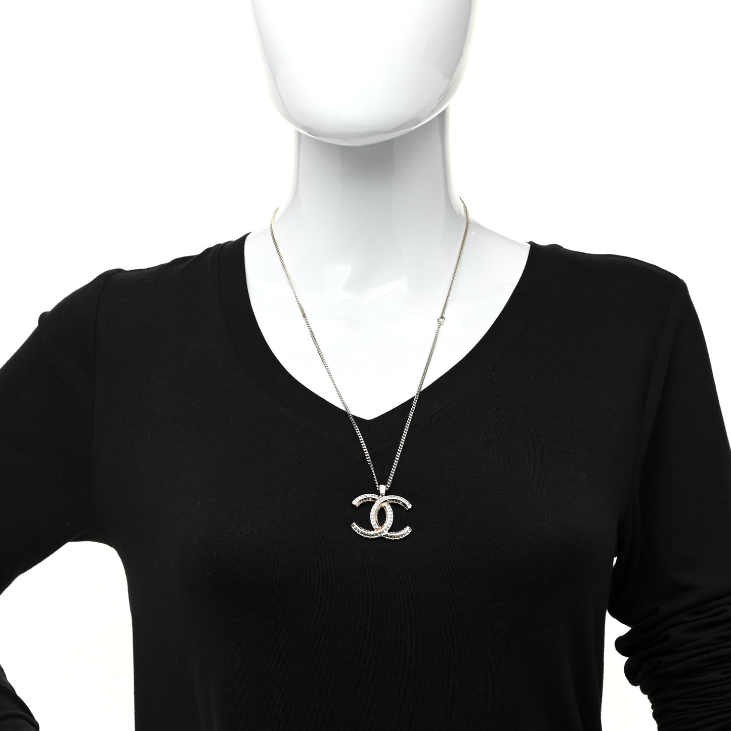 Baguette Crystal Logo CC Chain Necklace Gold