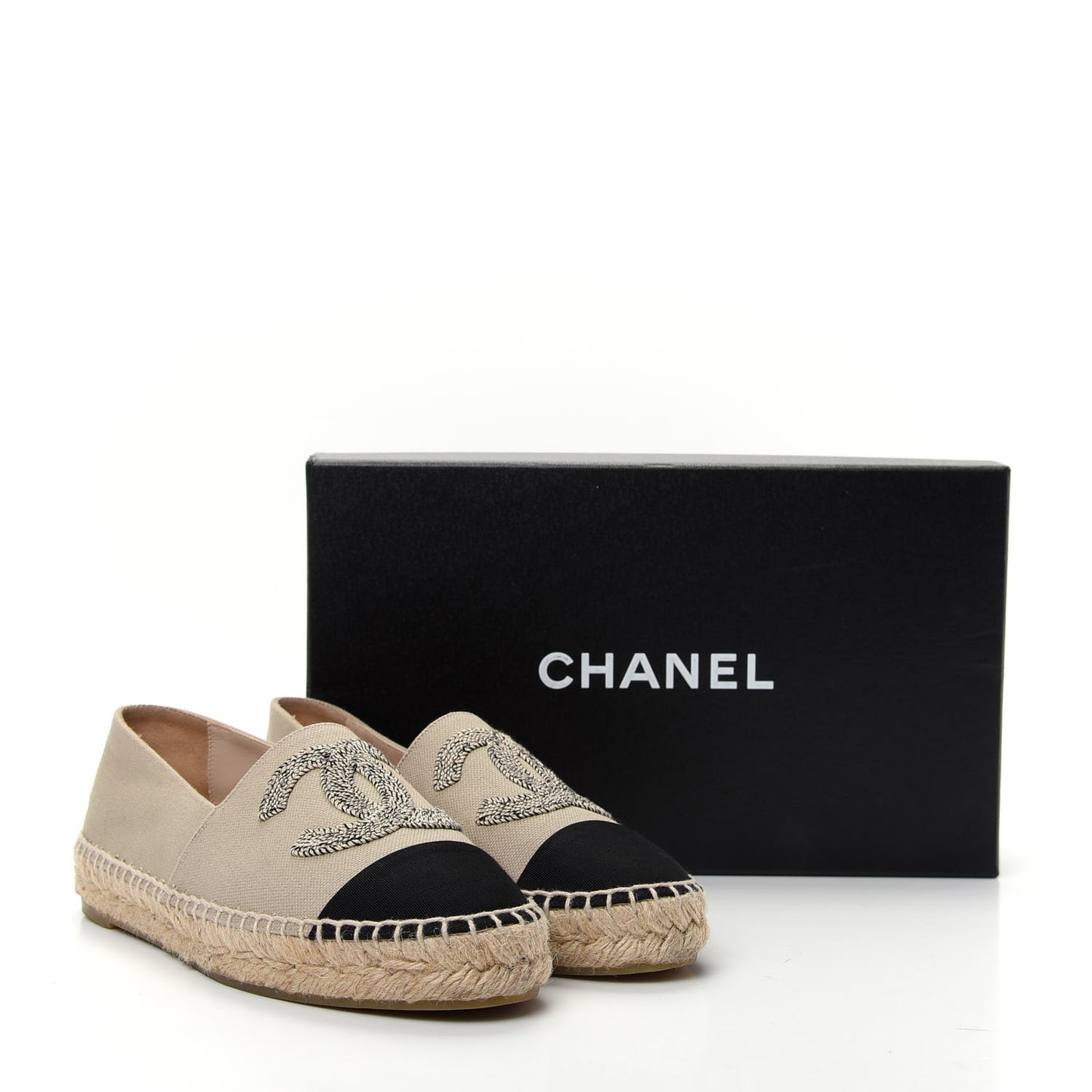 Canvas Grosgrain CC Espadrilles 36 Beige Black