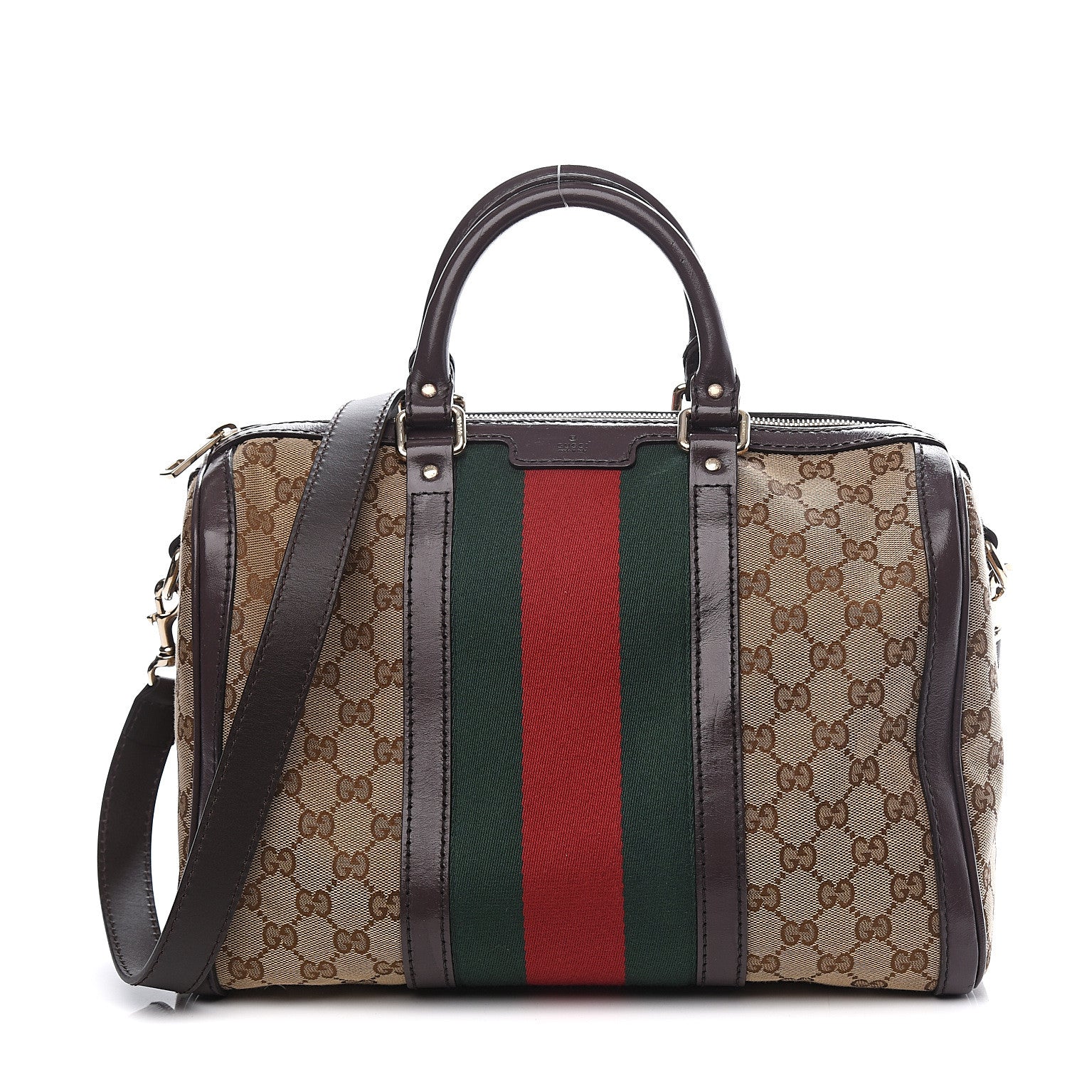 Gucci Monogram Vintage Web Medium Boston Dark Brown 1 of 9
