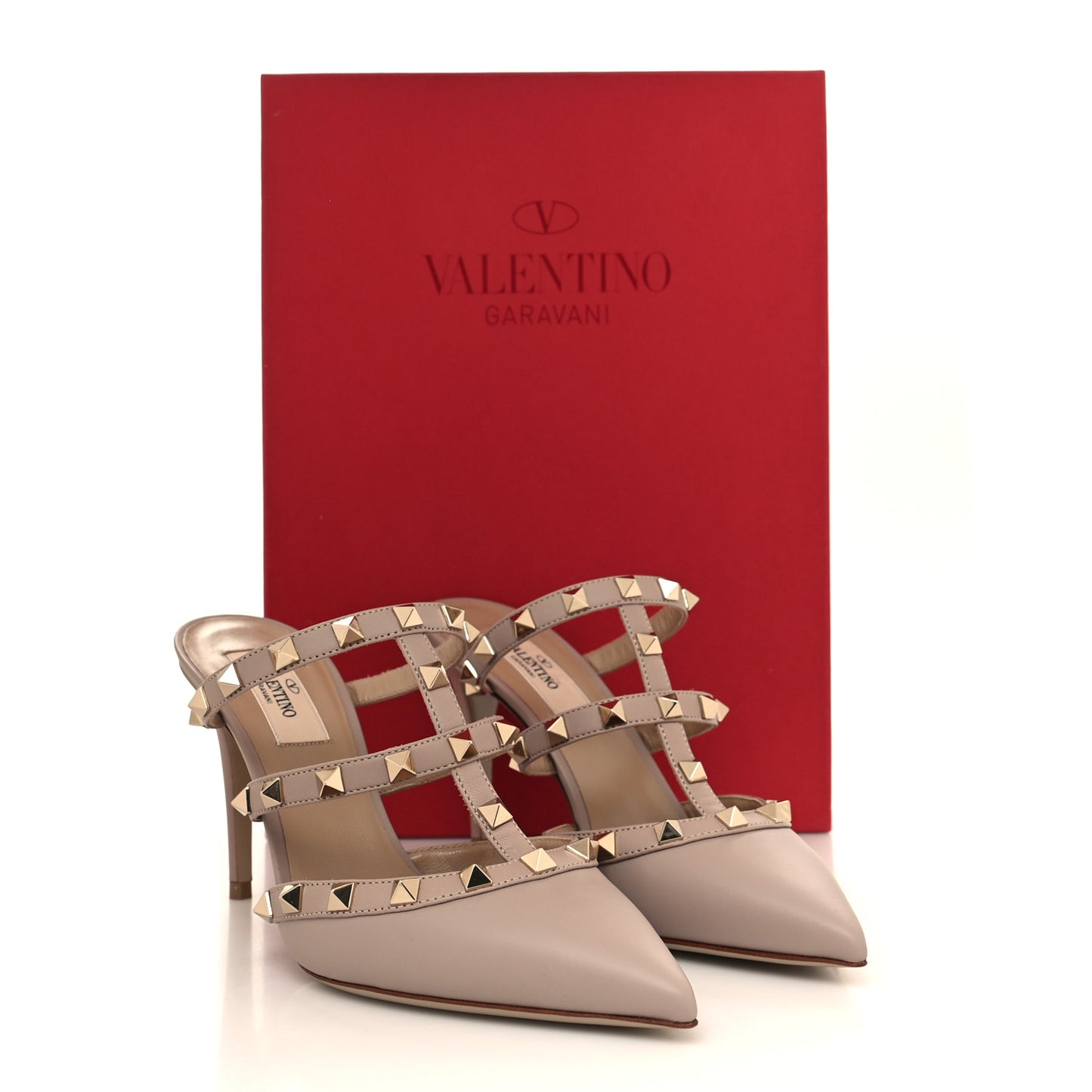 Calfskin Rockstud 90mm Cage Mules 36.5 Poudre