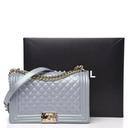 Chanel Iridescent Glazed Calfskin Quilted New Medium Boy Flap Light Blue 11 of 12