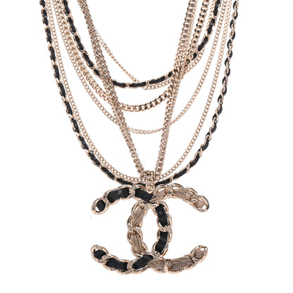 Chanel Pearl Lambskin Chain CC Multi Strand Necklace Gold Black 1 of 5