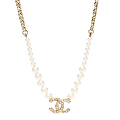 Chanel Pearl Crystal Chain CC Necklace Gold 1 of 6