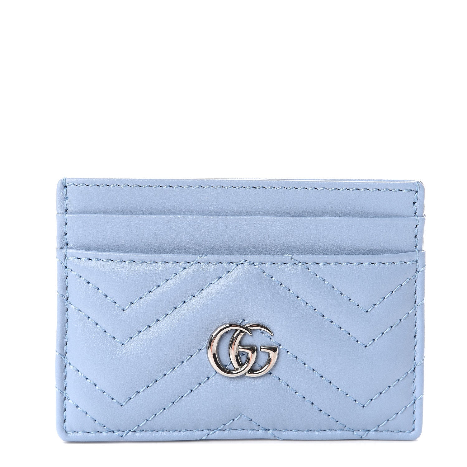 Gucci Calfskin Matelasse GG Marmont Card Holder Porcelain Light Blue 1 of 5
