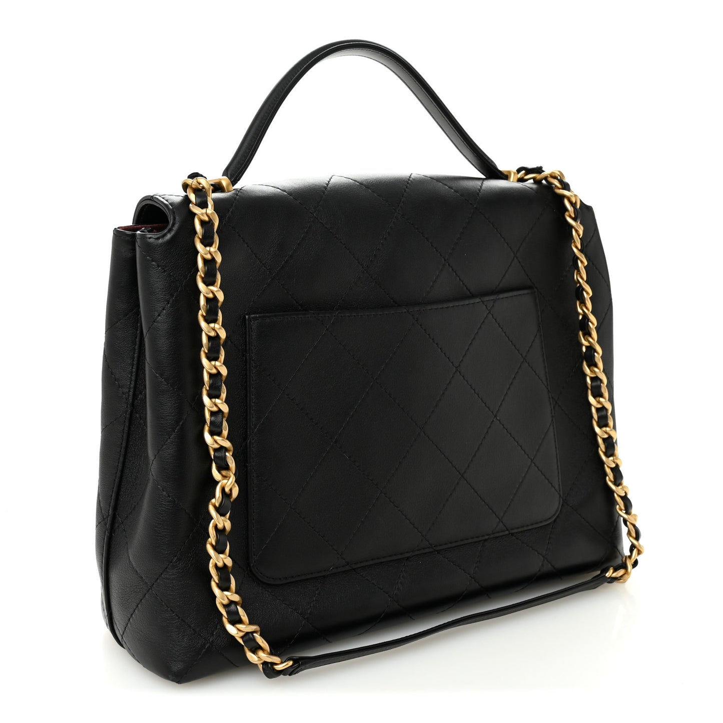 Calfskin Stitched Large Top Handle Flap Black