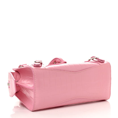 Balenciaga Semi Shiny Calfskin Crocodile Embossed Neo Classic Silver Hardware Mini City Pink 4 of 10