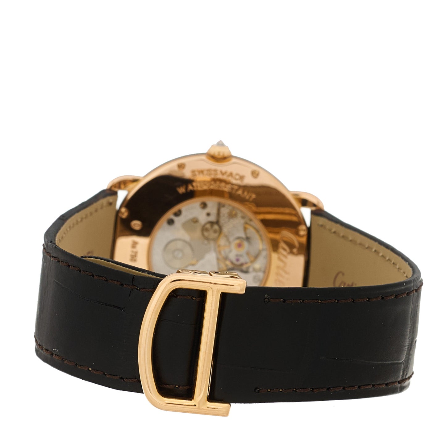 18K Pink Gold Alligator Diamond Bezel 36mm Ronde Louis Manual Winding Watch Brown