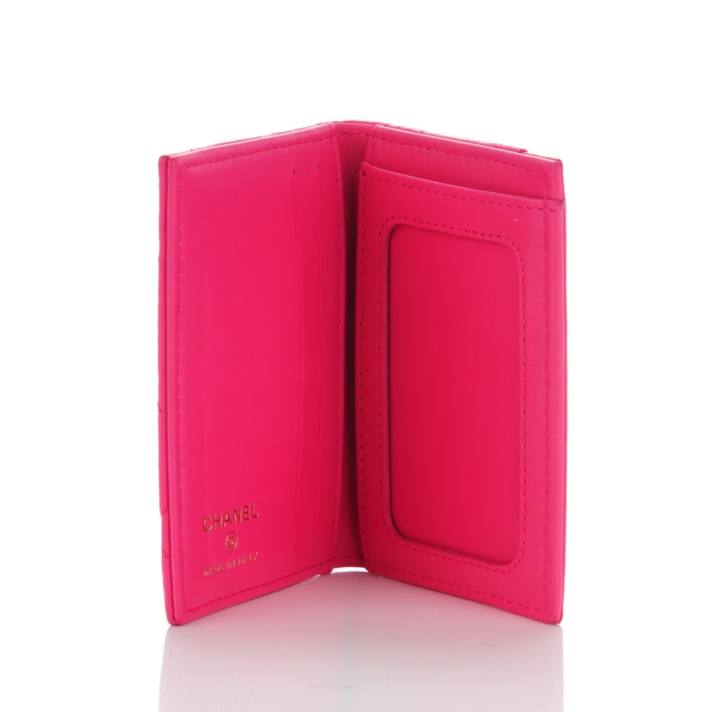 Lambskin Quilted Card Holder Wallet Fuchsia
