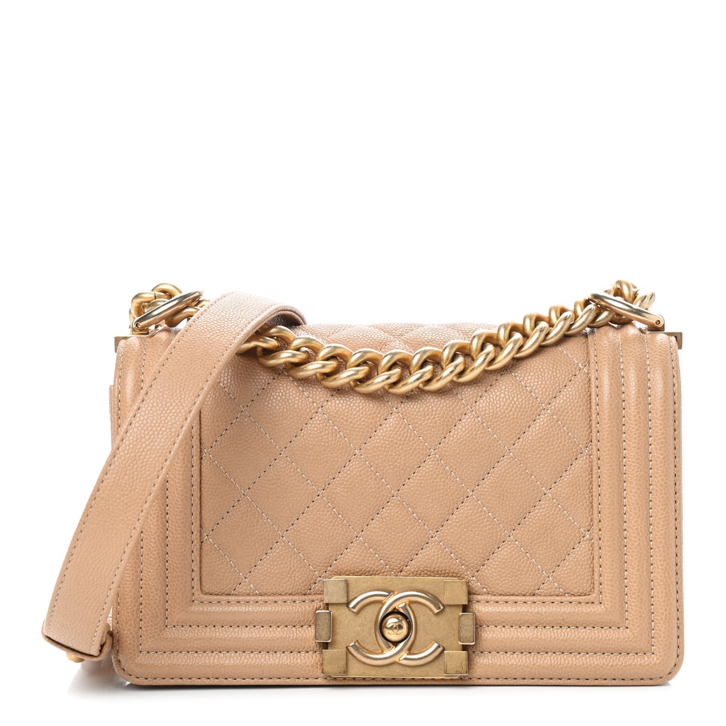 Caviar Quilted Small Boy Flap Beige