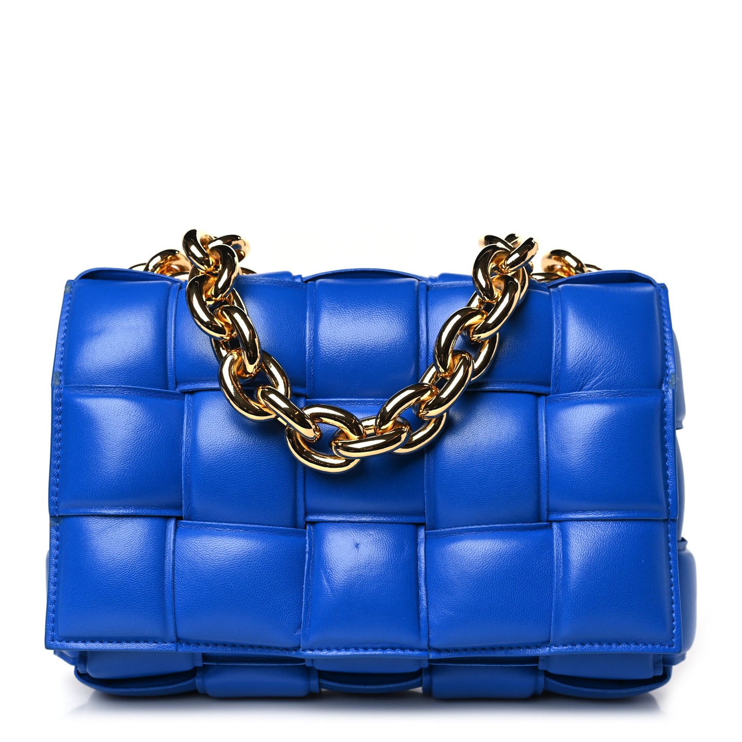 Lambskin Maxi Intreccio Padded Chain Cassette Crossbody Bag Cobalt