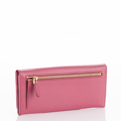 Prada Saffiano Metal Continental Flap Wallet Peonia 3 of 7
