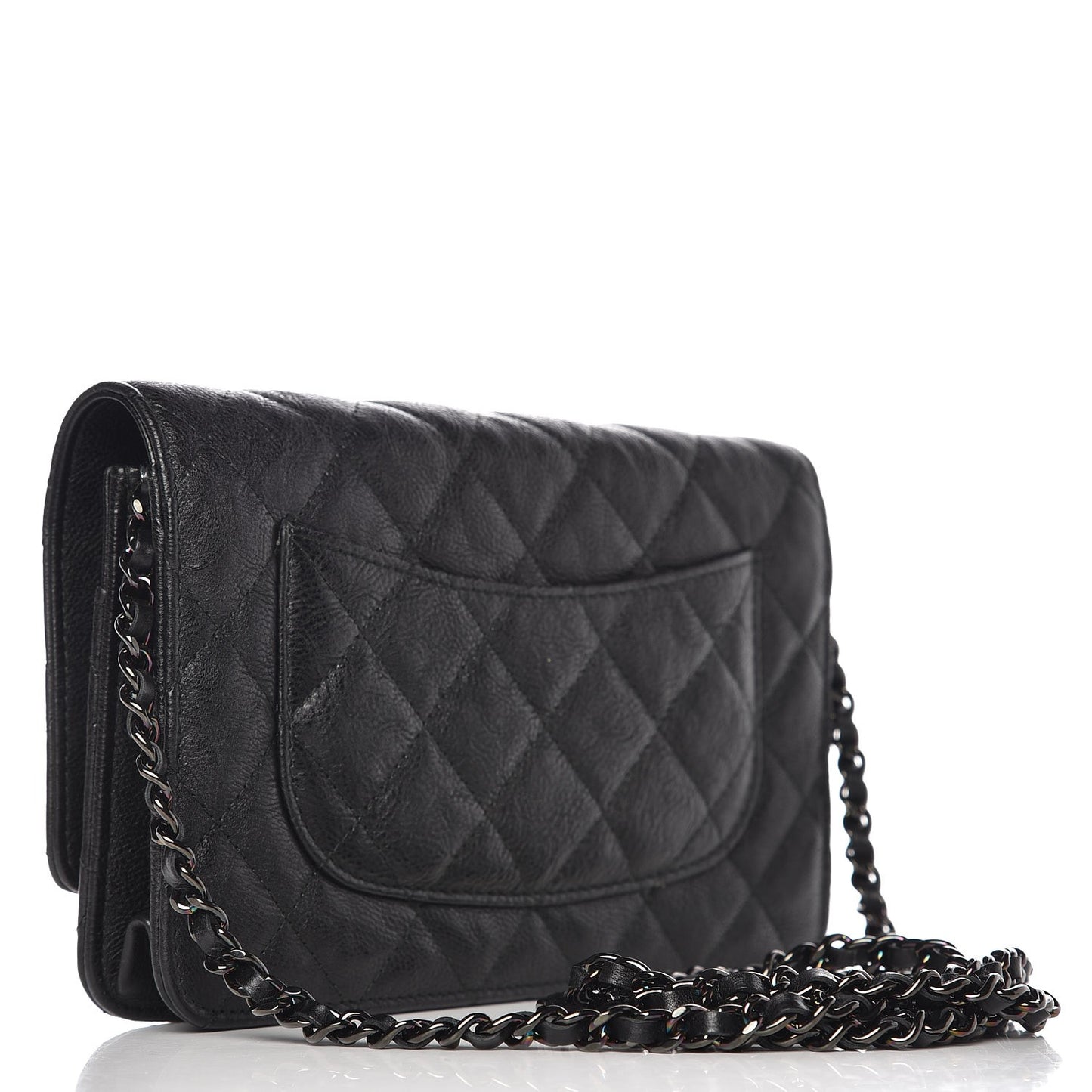 Crumpled Calfskin Quilted Wallet On Chain WOC So Black