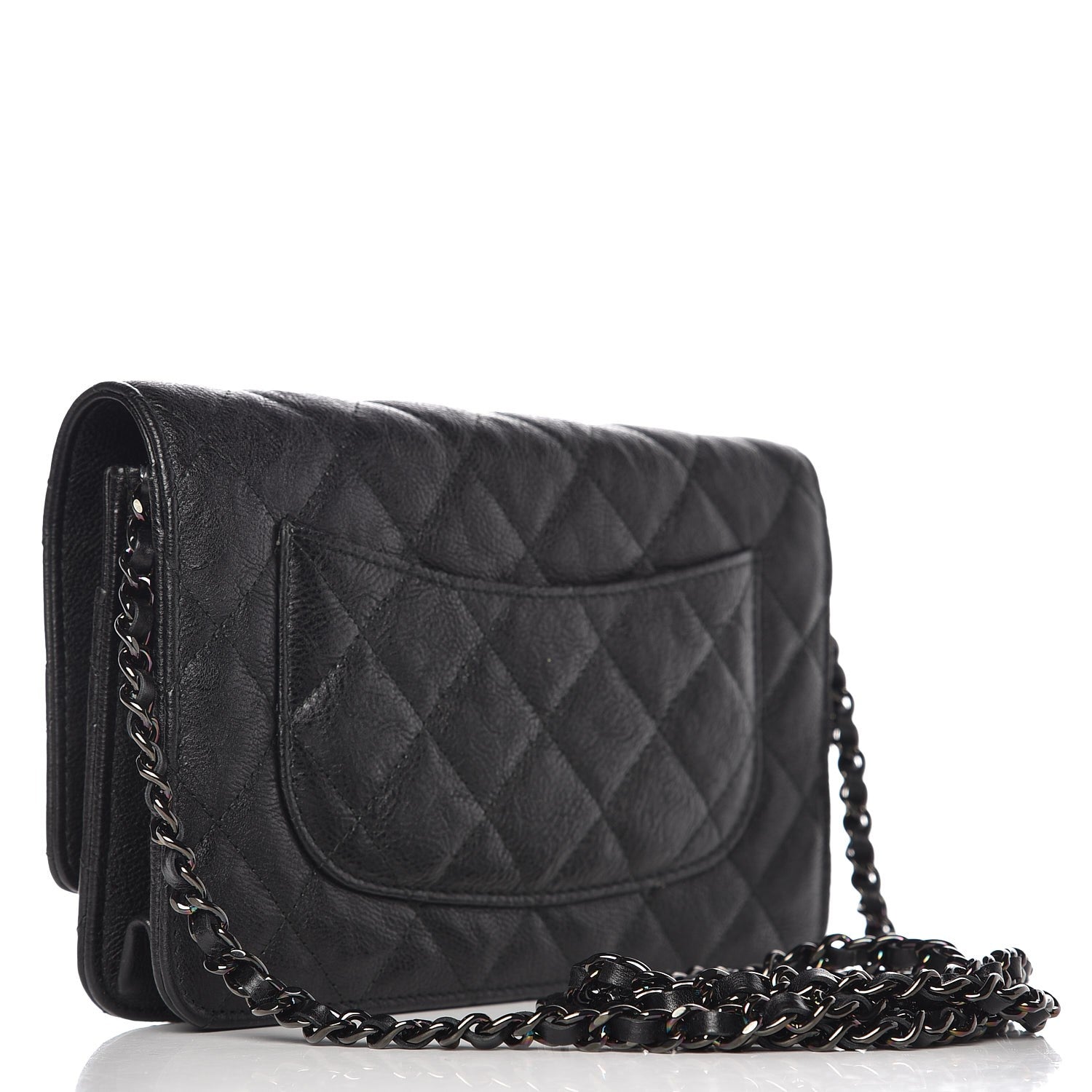 Chanel Crumpled Calfskin Quilted Wallet On Chain WOC So Black 3 of 9
