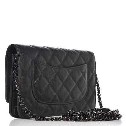Chanel Crumpled Calfskin Quilted Wallet On Chain WOC So Black 3 of 9