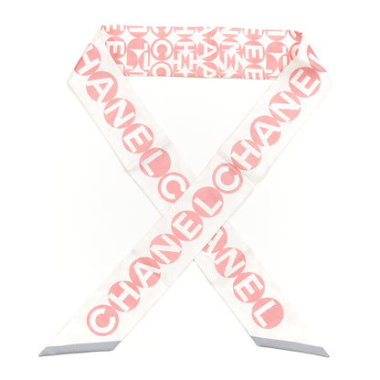 Chanel Silk CC Slim Bandeau Scarf Pink Grey 1 of 4