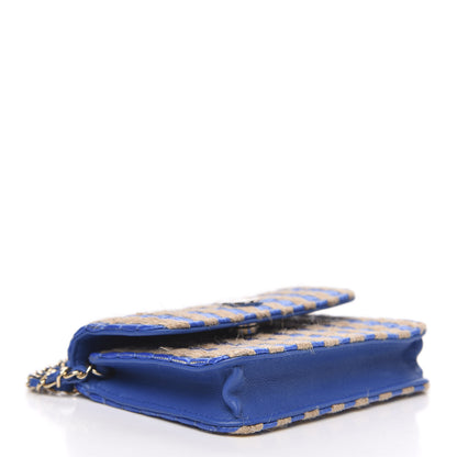 Chanel Raffia Jute Striped Belt Bag Blue Beige 4 of 10