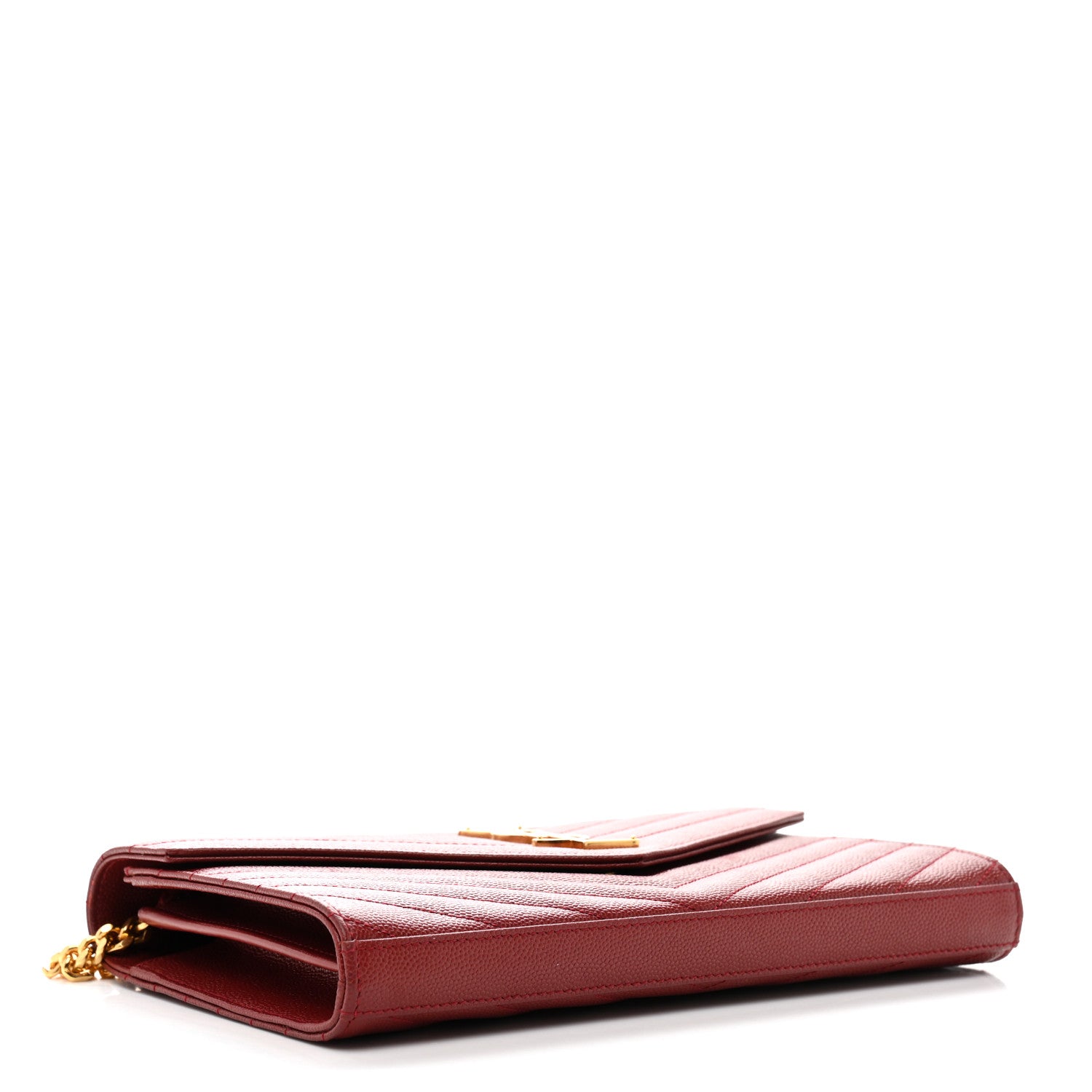 Saint Laurent Grain De Poudre Matelasse Chevron Monogram Chain Wallet Opyum Red 4 of 10