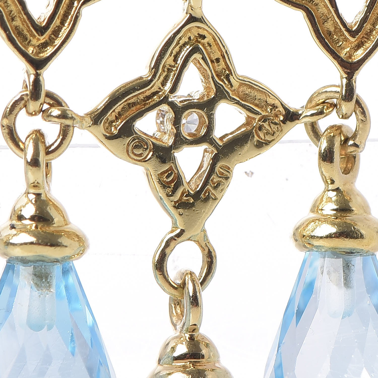 David Yurman 18K Yellow Gold Diamond Blue Topaz Quatrefoil Drop Earrings 3 of 5