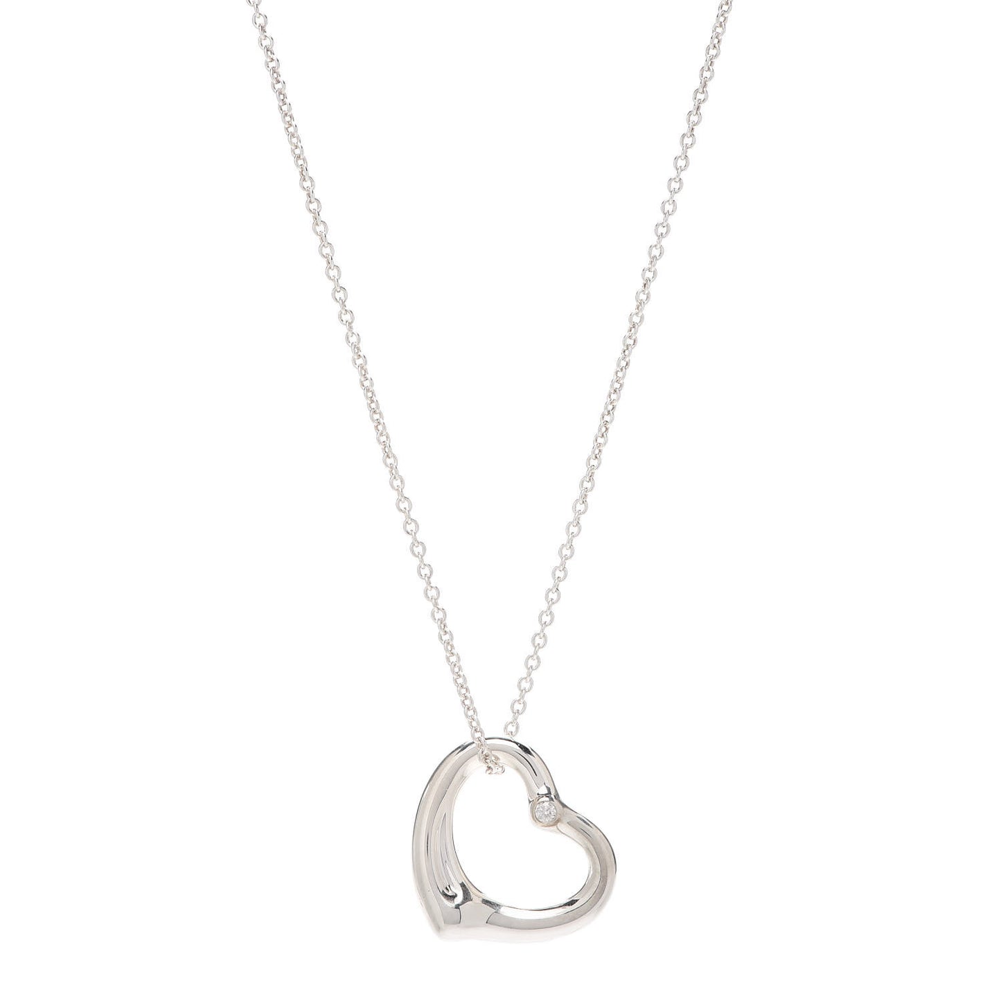 Sterling Silver Diamond 22mm Elsa Peretti Open Heart Pendant Necklace