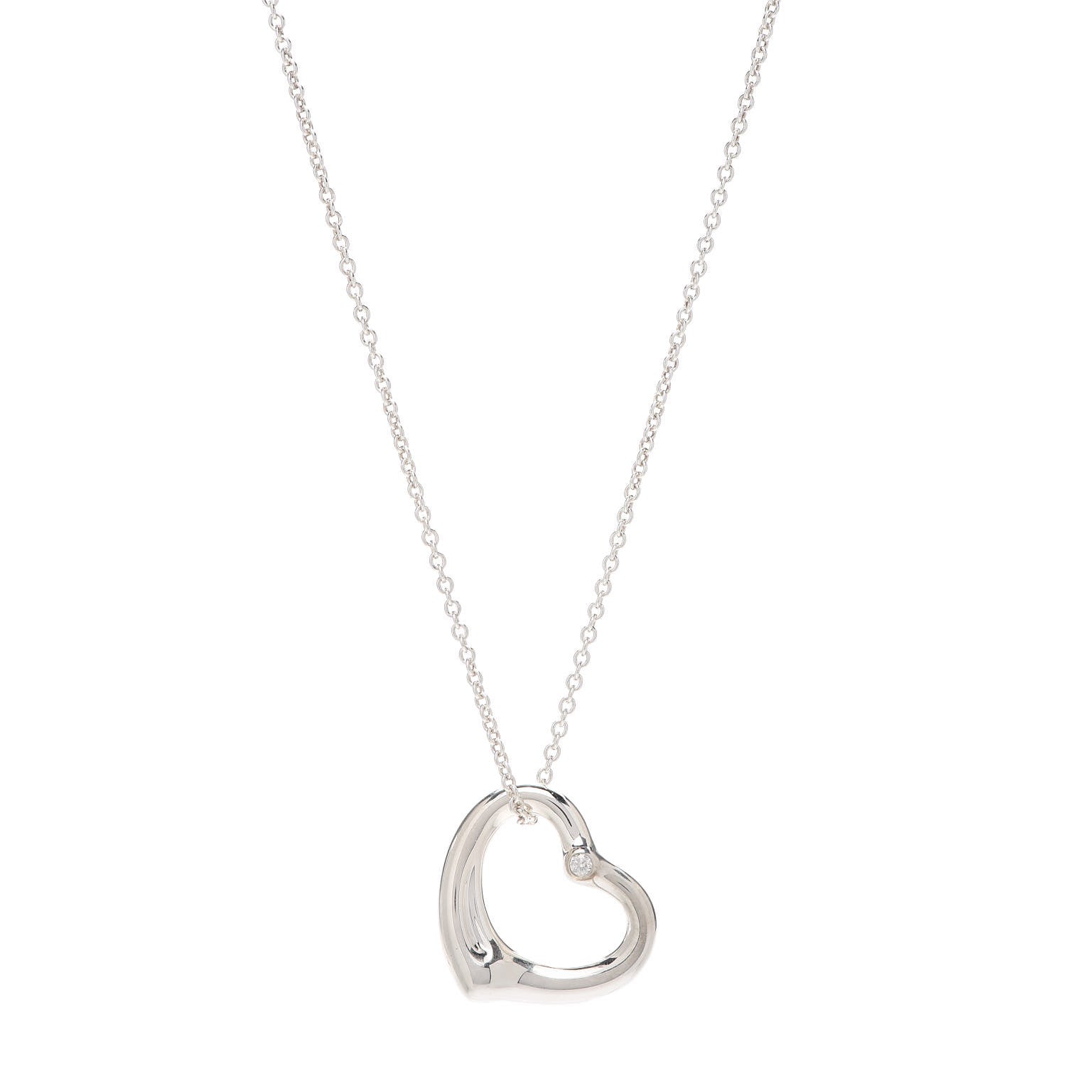 Tiffany Sterling Silver Diamond 22mm Elsa Peretti Open Heart Pendant Necklace 1 of 8