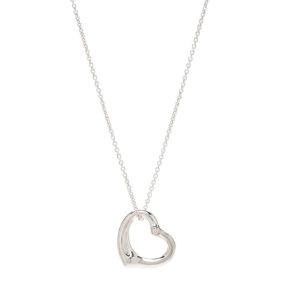 Tiffany Sterling Silver Diamond 22mm Elsa Peretti Open Heart Pendant Necklace 1 of 8