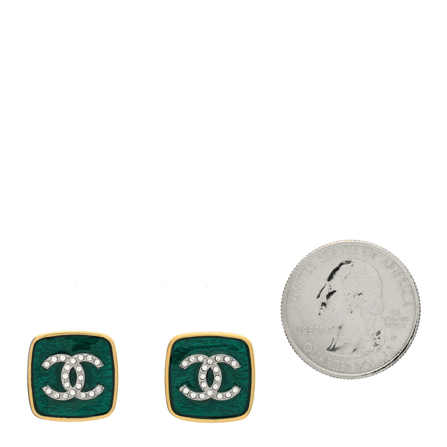 Metal Strass CC Earrings Green Gold