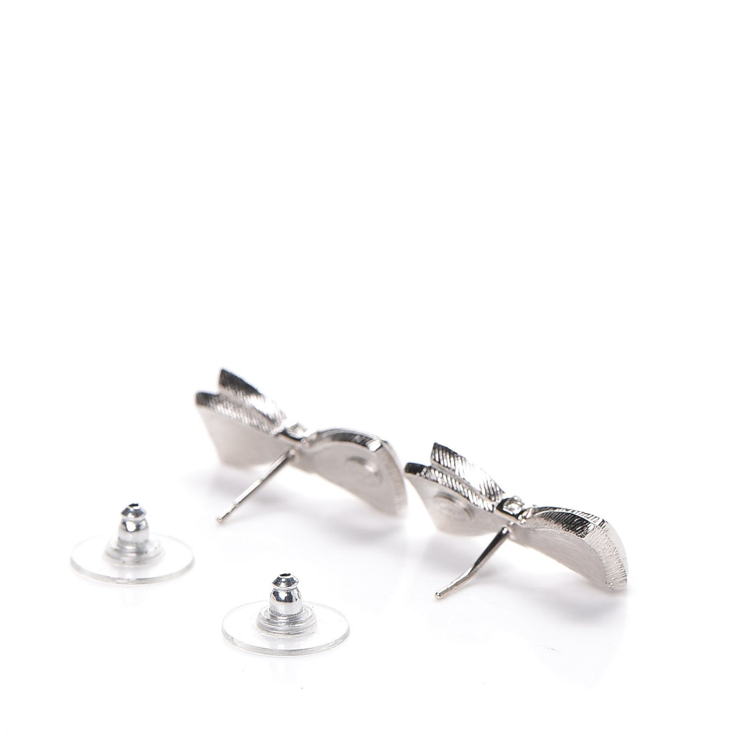 Crystal CC Bow Earrings Black Silver