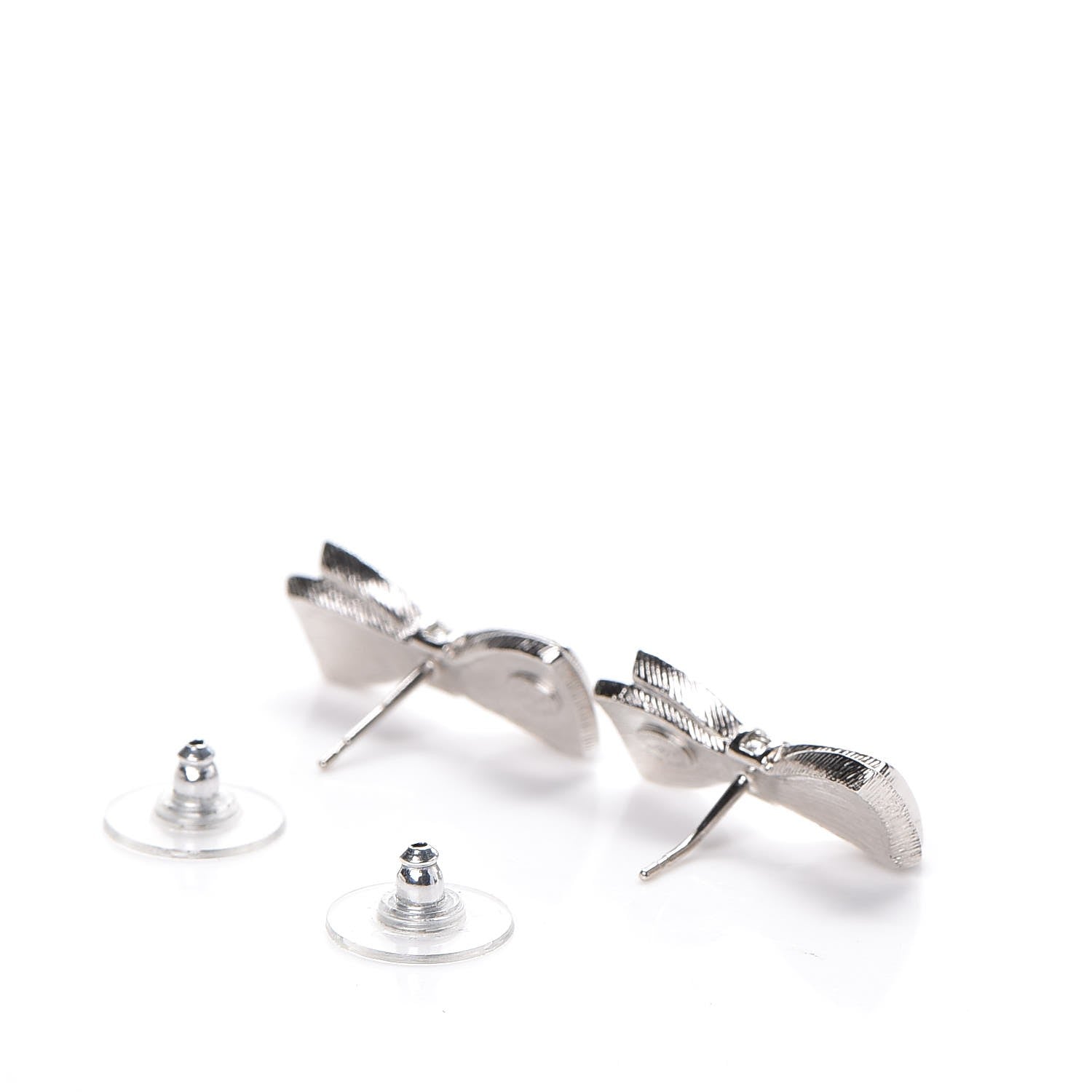 Chanel Crystal CC Bow Earrings Black Silver 3 of 5