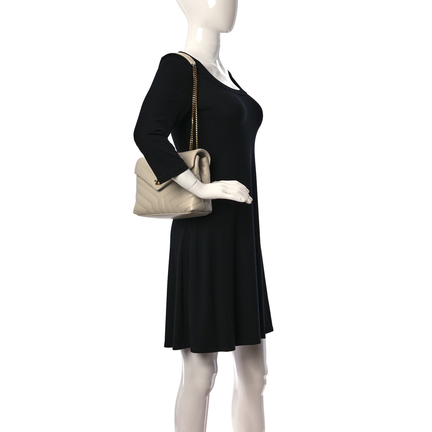 Calfskin Y Quilted Monogram Small Loulou Chain Satchel Blanc Vintage