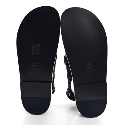 Chanel Denim Velcro Dad Sandals 38.5 Navy Blue 5 of 9