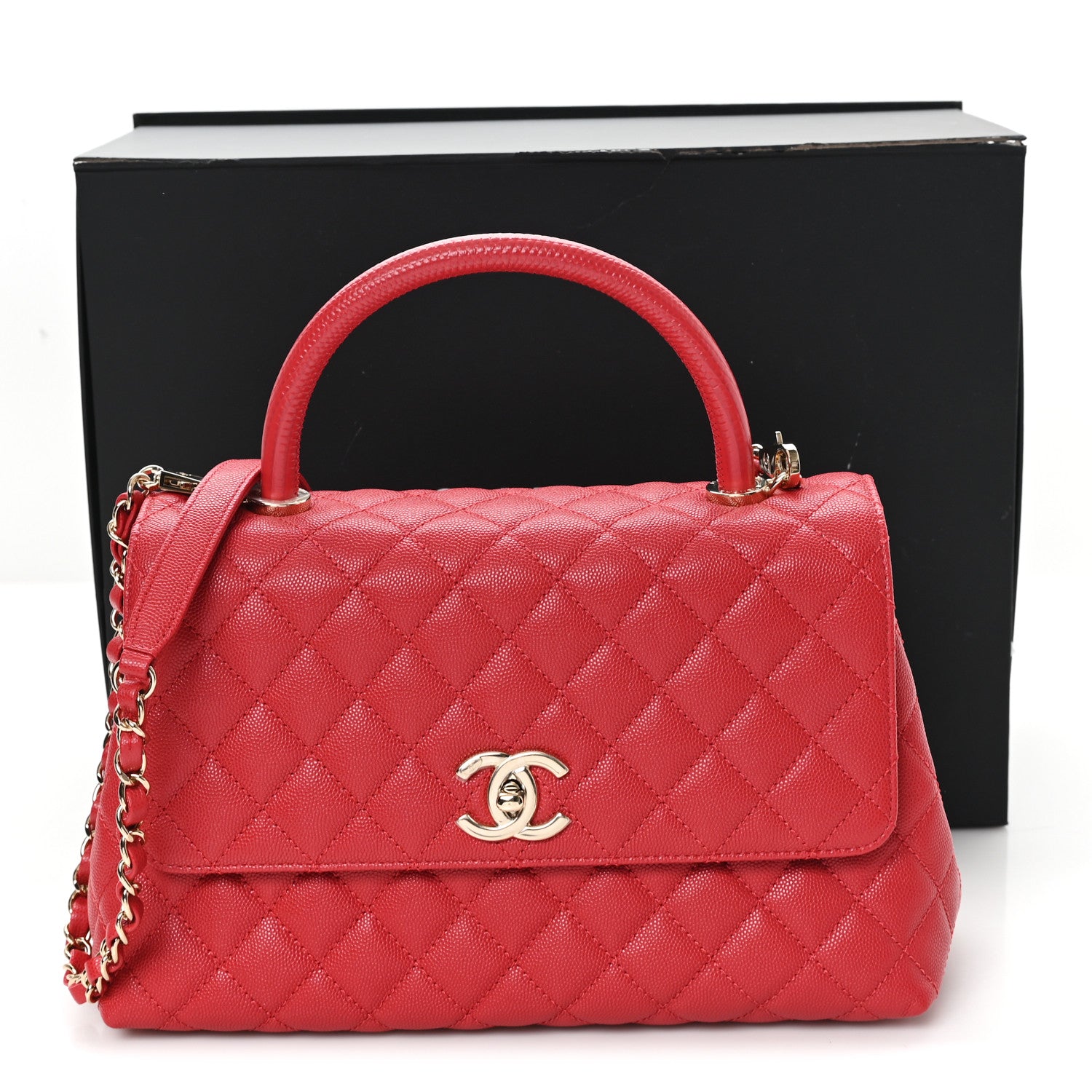 Chanel Caviar Quilted Lizard Embossed Small Coco Handle Flap Red 10 of 10