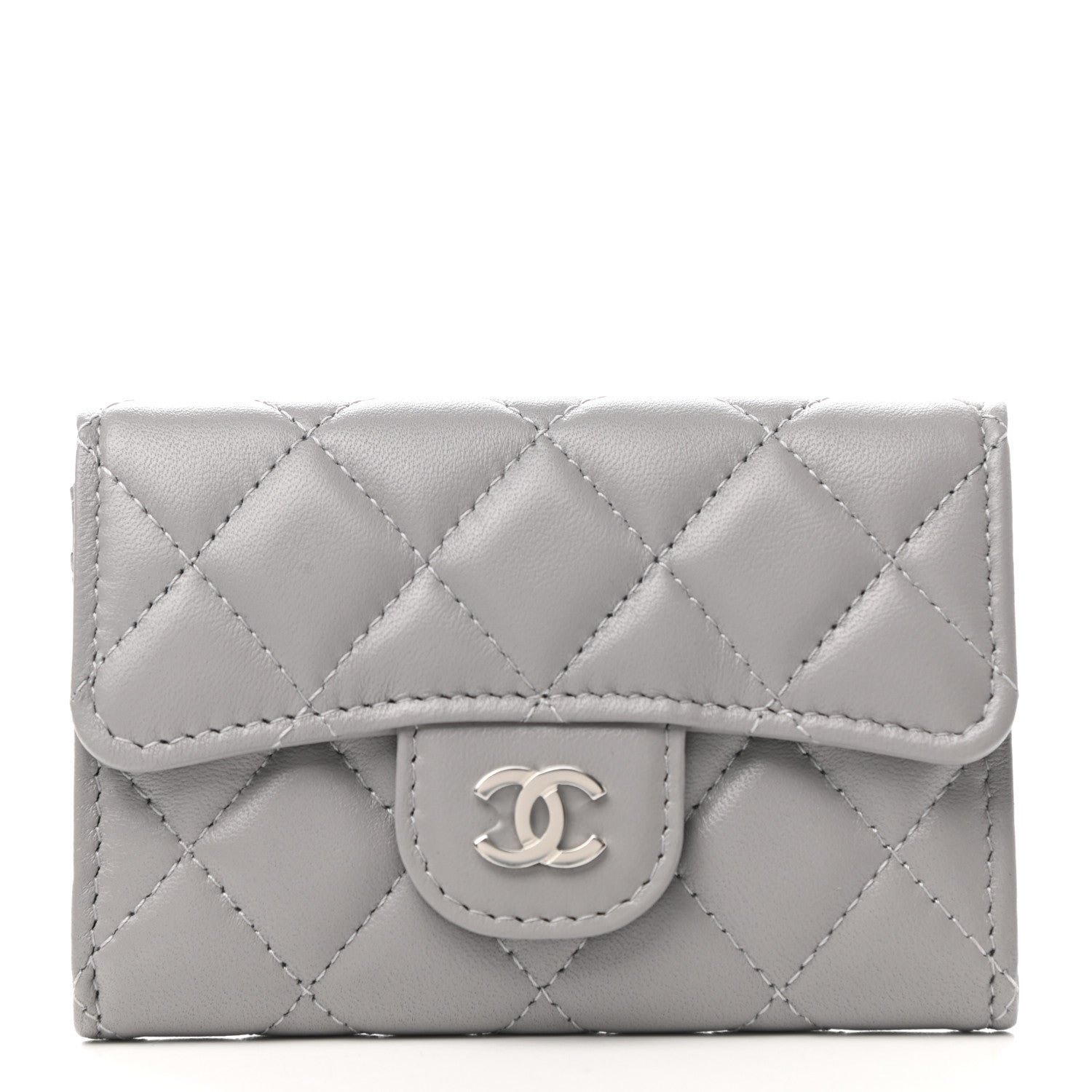 Chanel Lambskin Quilted Flap Card Holder Wallet Grey 1 of 9