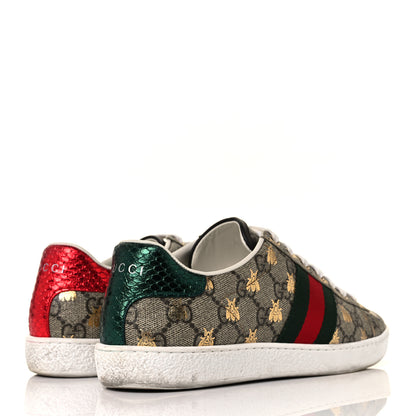 Gucci GG Supreme Monogram Bees Ayers Web Womens Ace Sneakers 35.5 Beige Oro Green Red 4 of 10