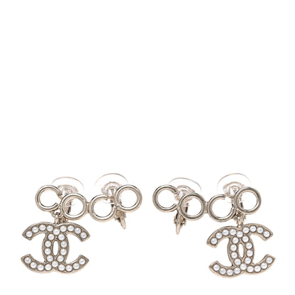 Chanel Metal Pearl CC Coco Climber Clip On Earrings Gold 1 of 6