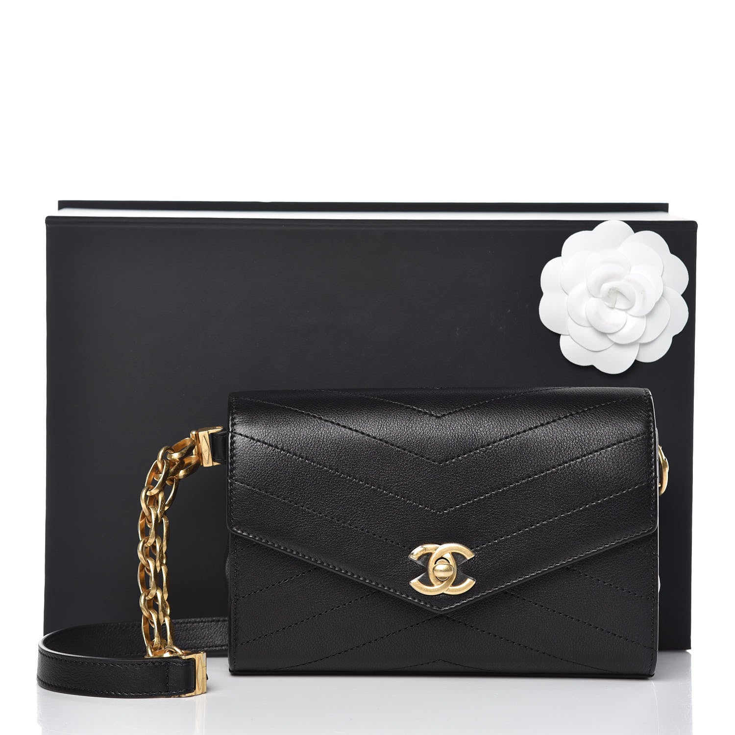 Chanel Calfskin Chevron Stitched Coco Waist Bag Black 8 of 8