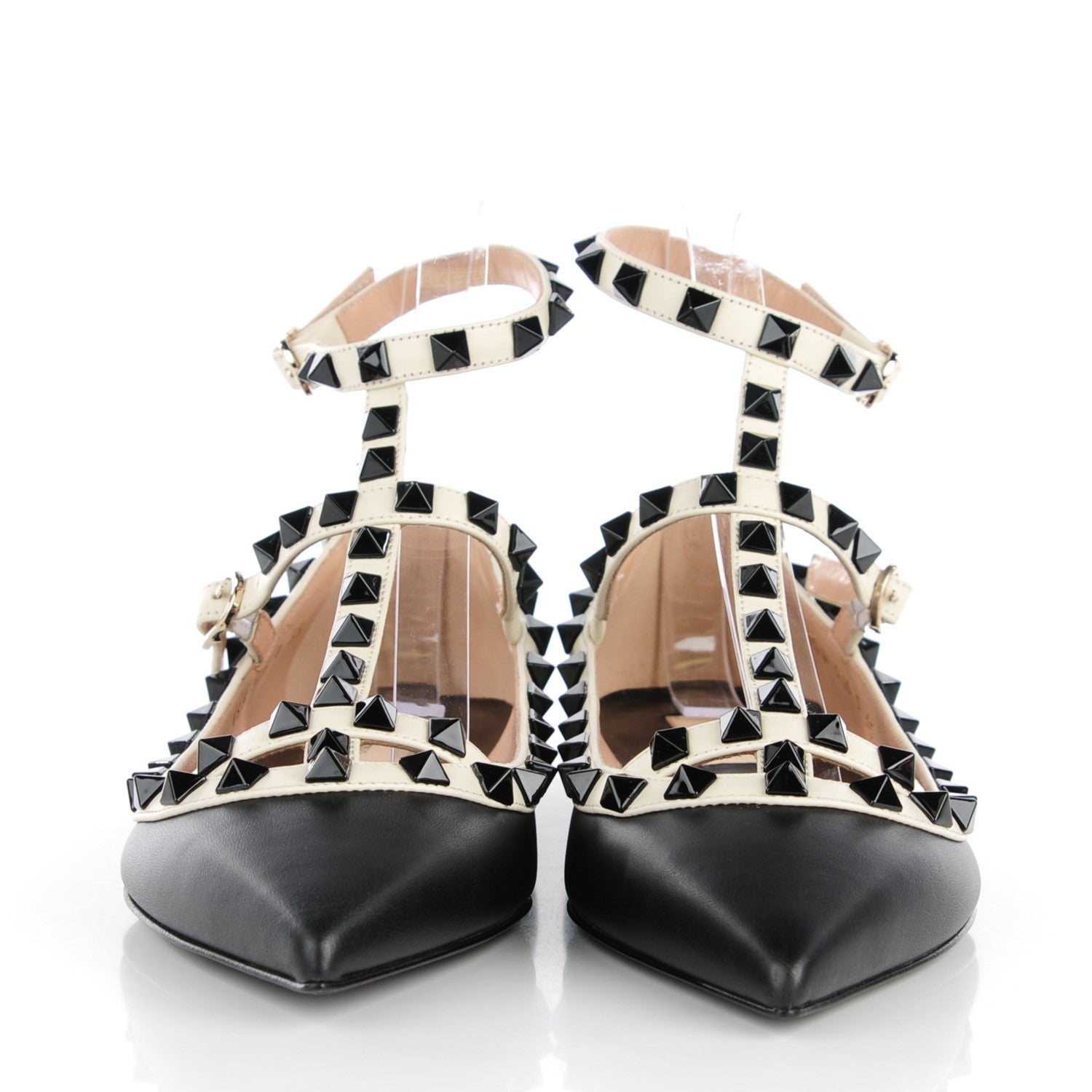 Valentino Garavani Nappa Rockstud Cage Ballerina Flats 35 Black Ivory 2 of 9