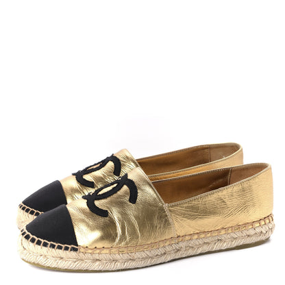 Chanel Laminated Lambskin Grosgrain CC Espadrilles 39 Gold Black 3 of 11