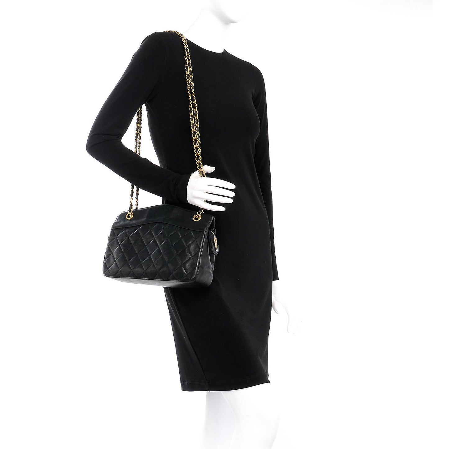 Lambskin Quilted Shoulder Bag Black