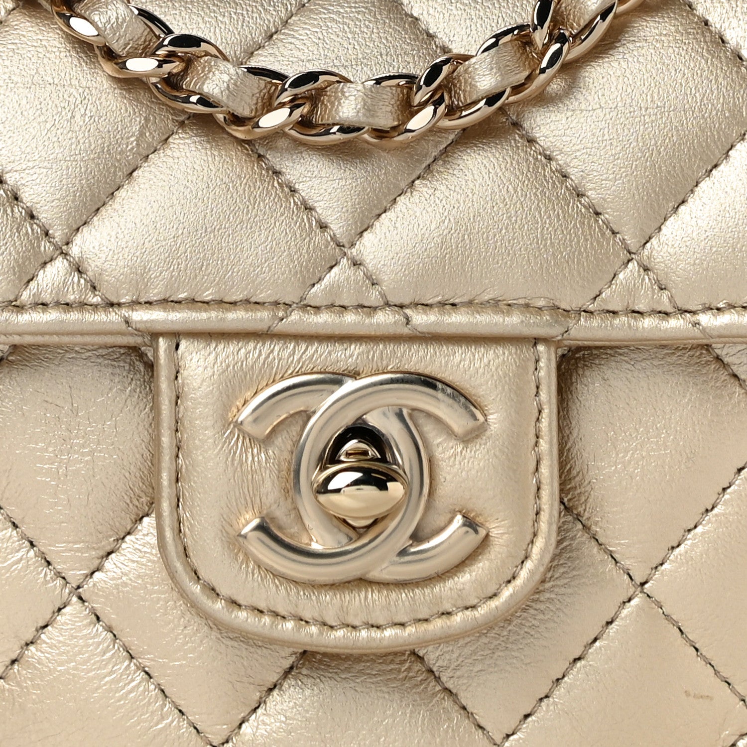 Chanel Metallic Lambskin Quilted CC In Love Heart Clutch With Chain Gold 8 of 10