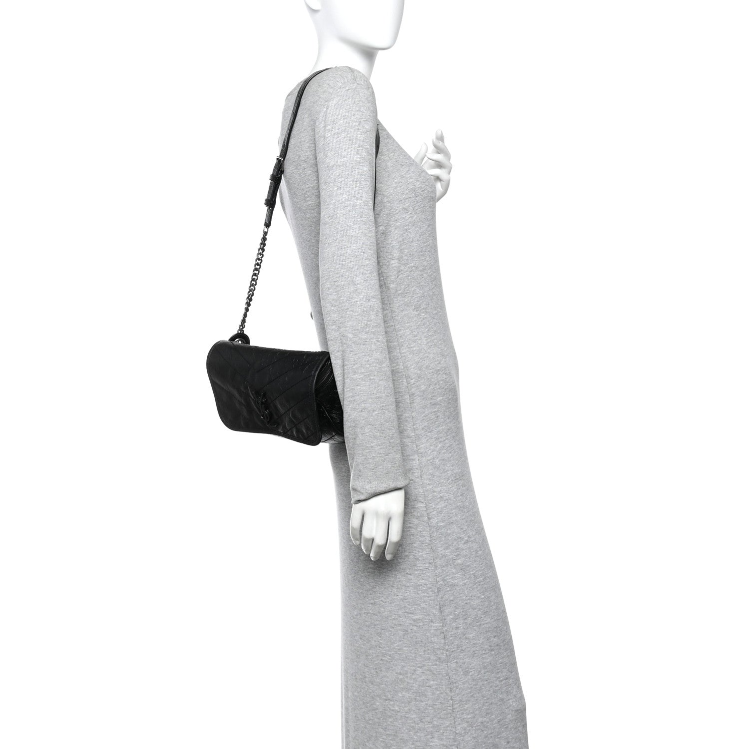 Saint Laurent Crinkled Calfskin Matelasse Monogram Niki Body Bag Black 2 of 11