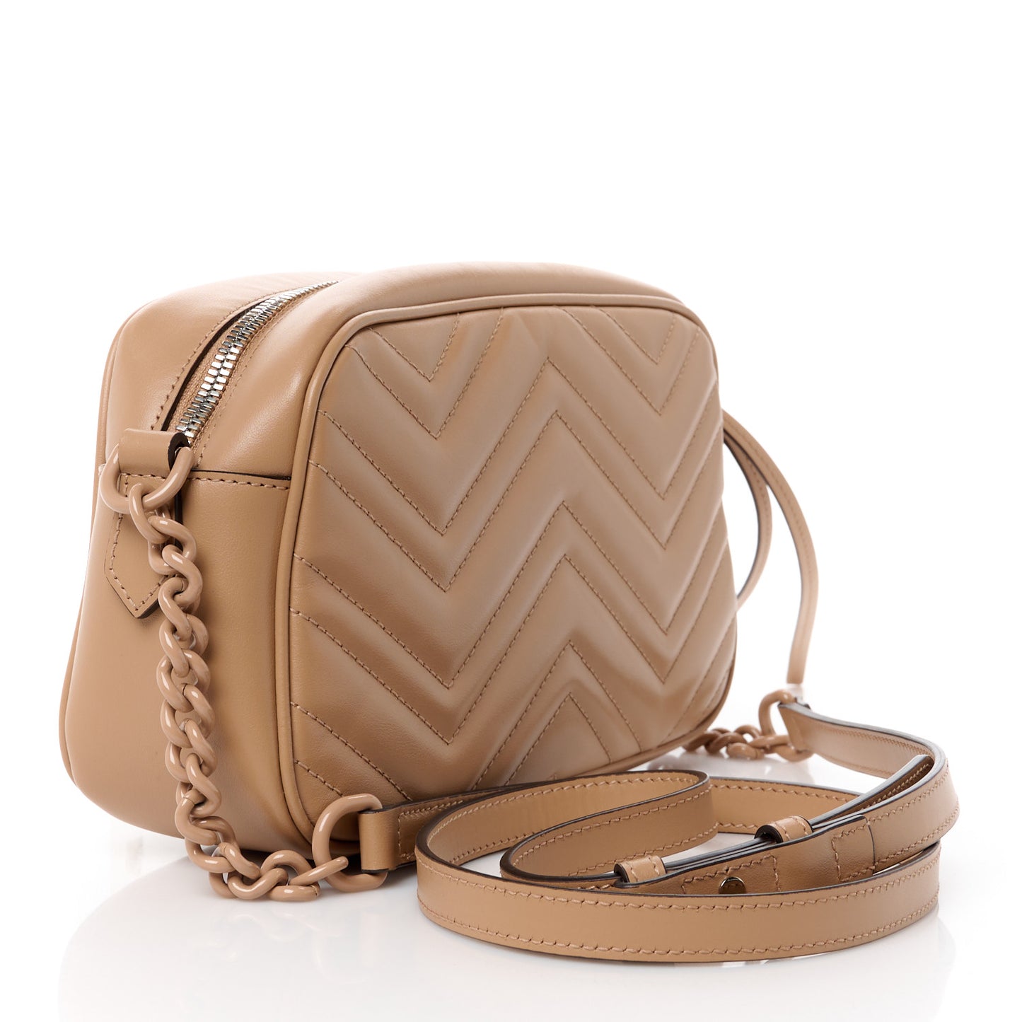 Calfskin Matelasse Monochrome Small GG Marmont Chain Shoulder Bag Camelia