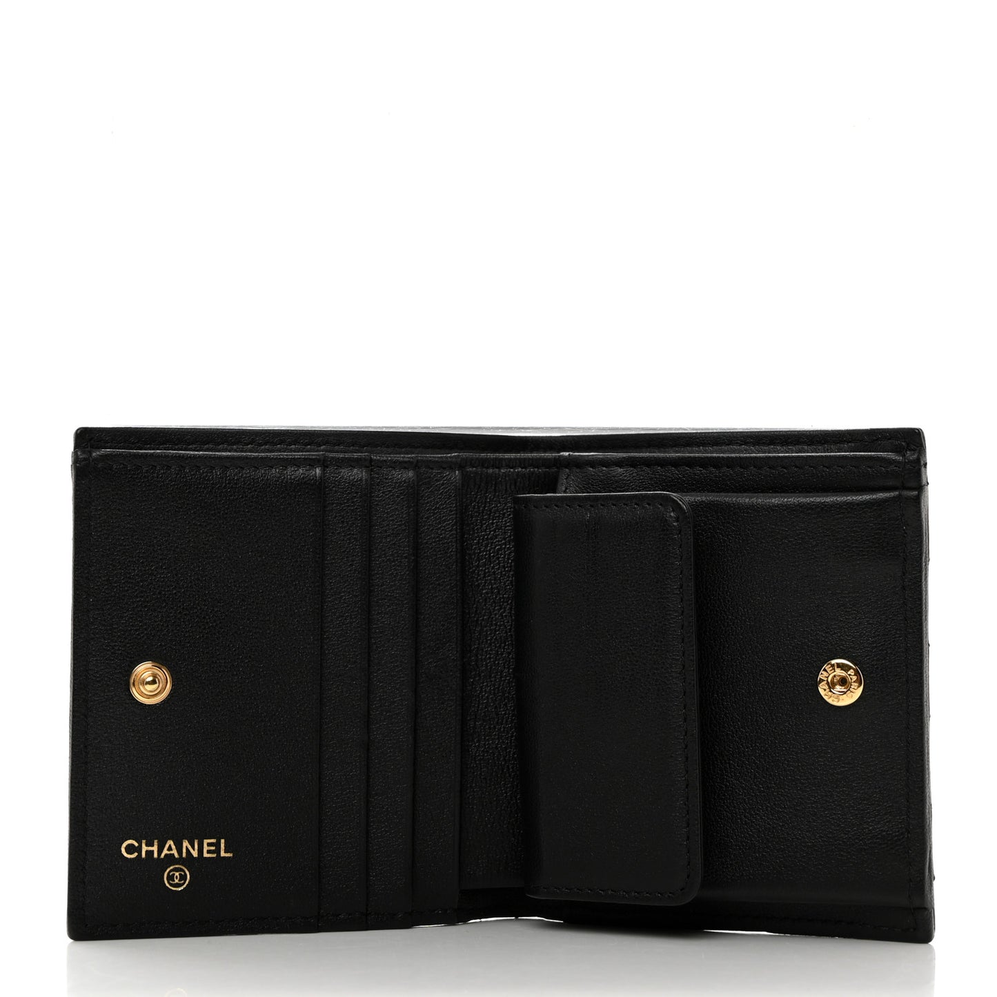 Lambskin Quilted CC Compact Bifold Wallet Black
