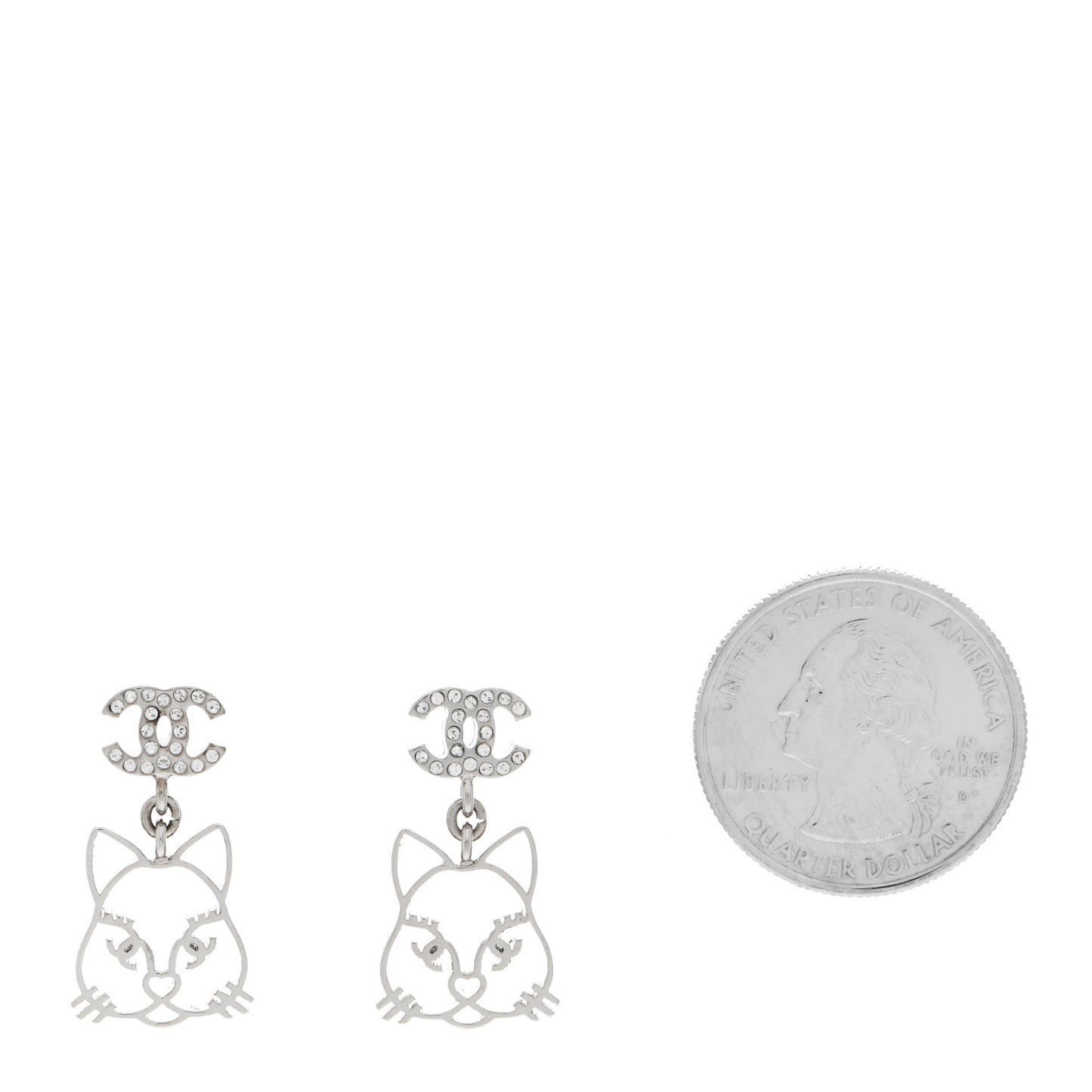 Crystal Emoji Choupette Cat CC Earrings Silver