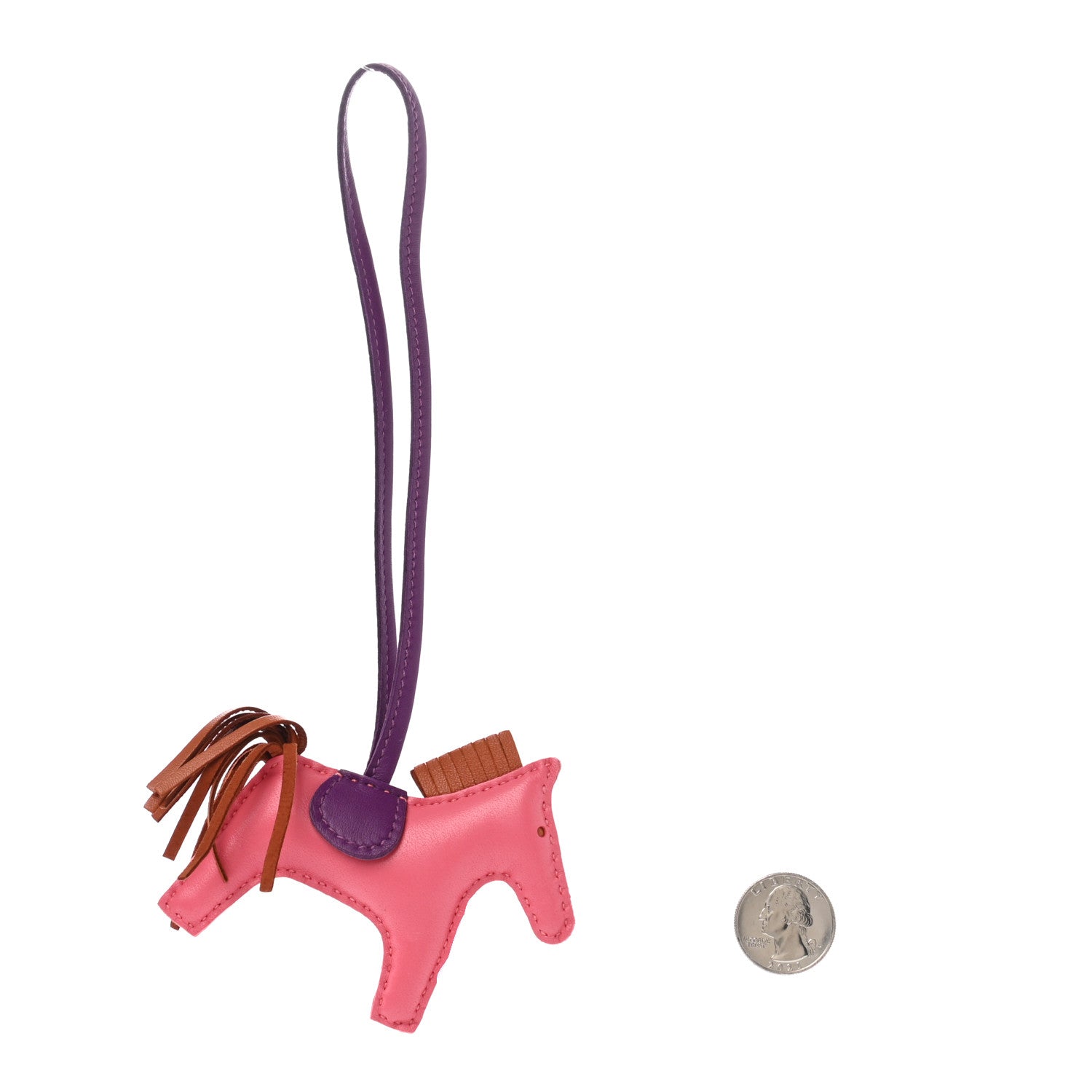 Hermes Milo Lambskin Grigri Rodeo Bag Charm MM Rose Azalee Violet Pain D'Epice 2 of 4