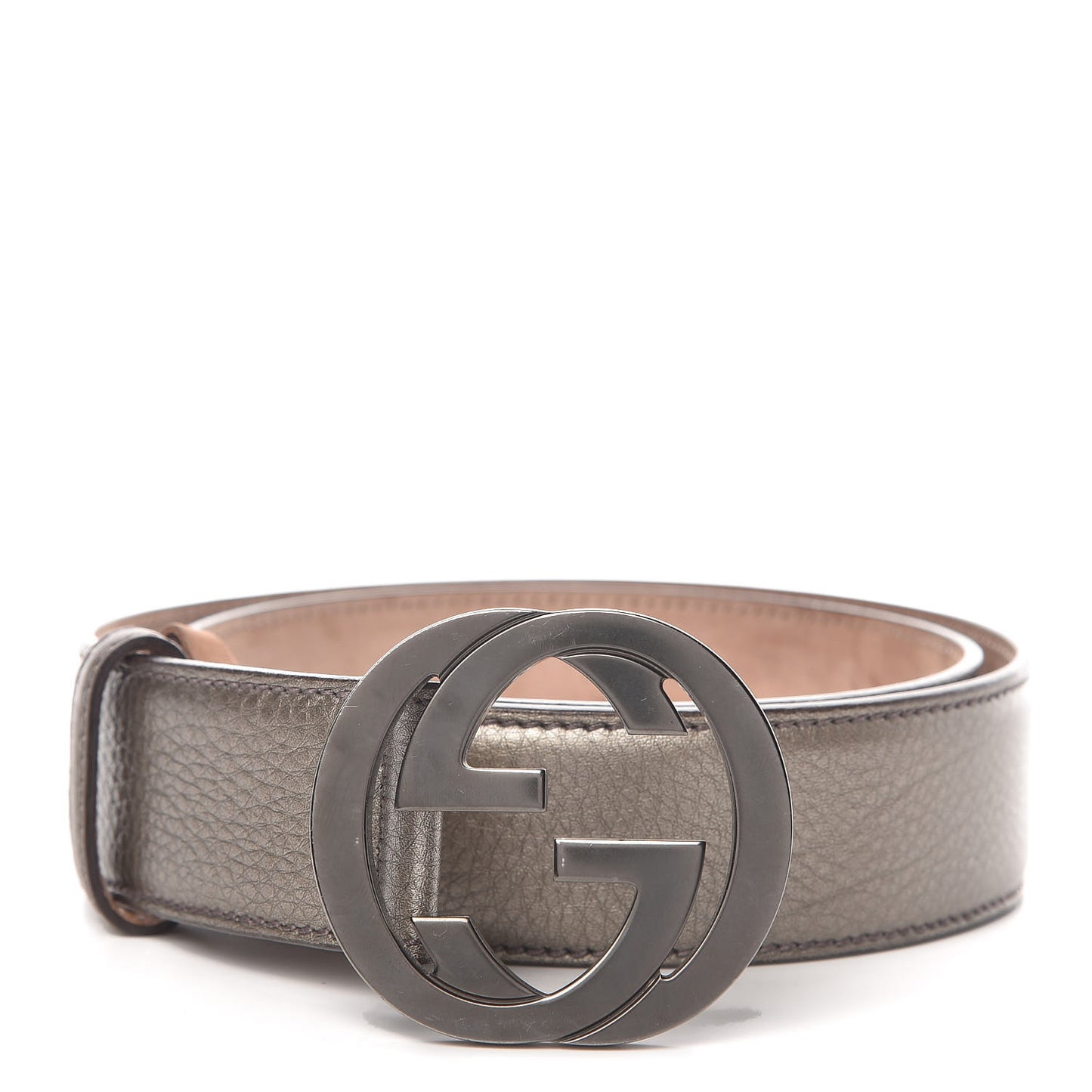 Metallic Calfskin Interlocking G 40mm Belt 85 34 Pewter