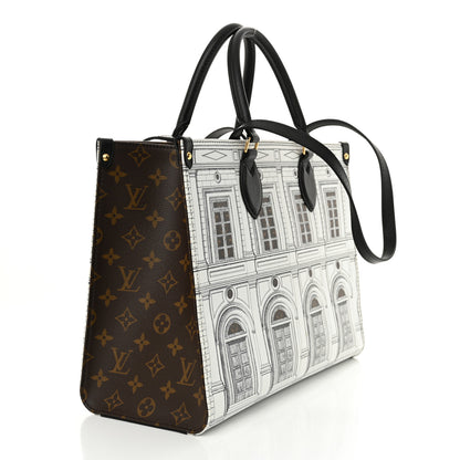 Louis Vuitton X FORNASETTI Calfskin Architettura Onthego MM Black White 3 of 9