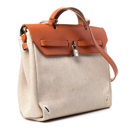 Hermes Toile Vache Calfskin Herbag 30 PM Backpack Natural 4 of 32