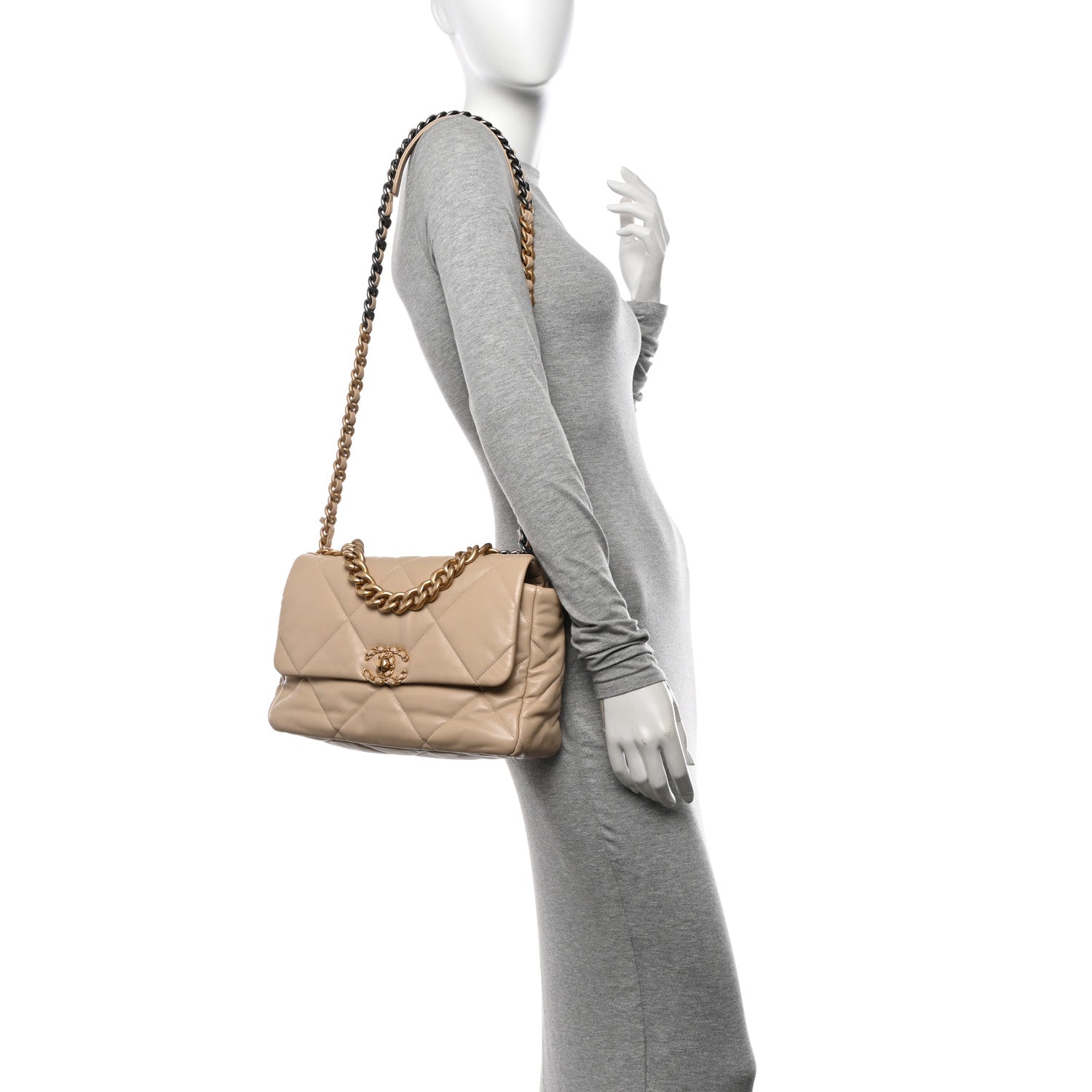 Chanel Lambskin Quilted Large Chanel 19 Flap Beige 2 of 13