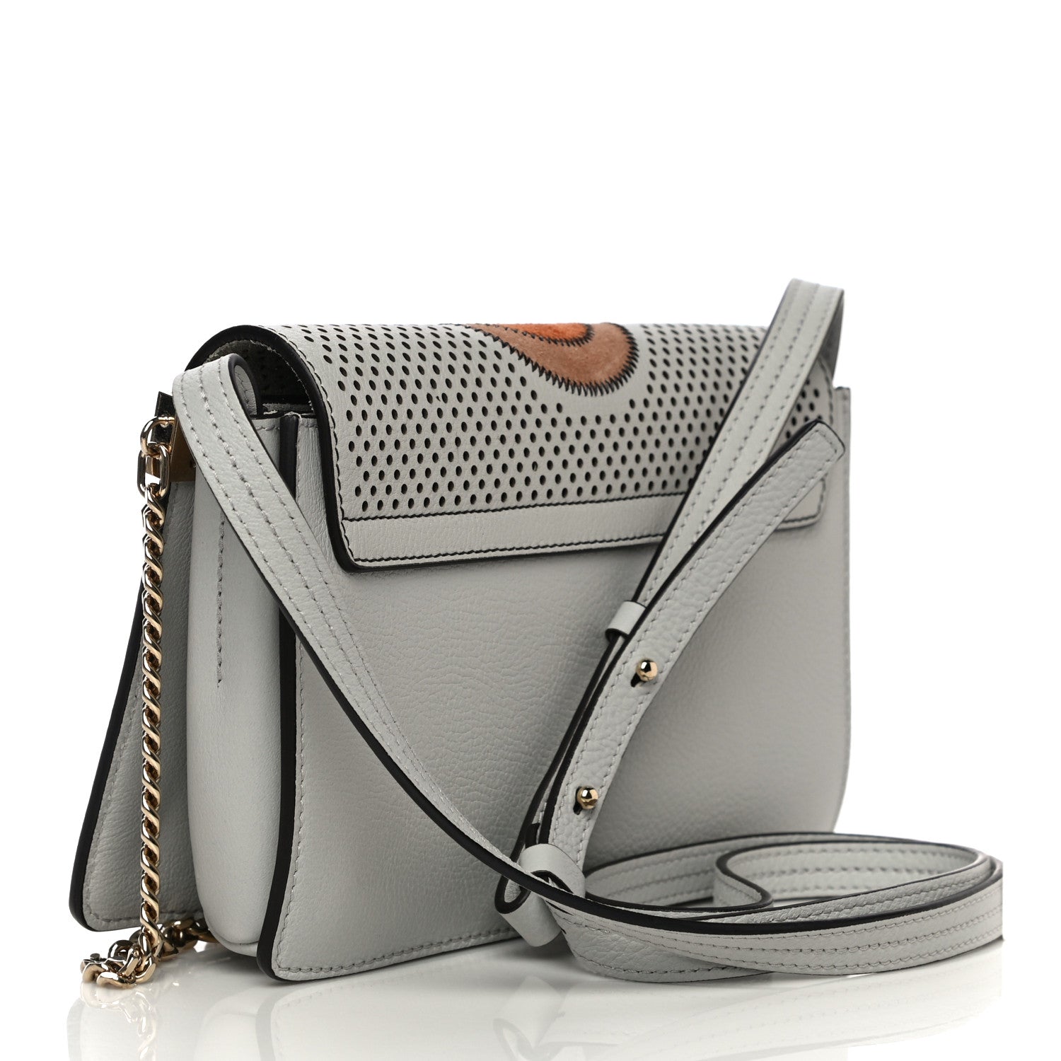 Chloe Calfskin Suede Paisley Patchwork Perforated Small Faye Shoulder Bag Airy Grey 2 of 11